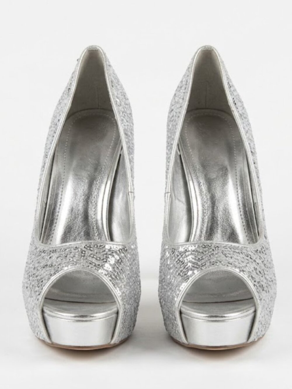 Mila Lady Silver Sequin Peep-Toe Platform Heels Size 7.5